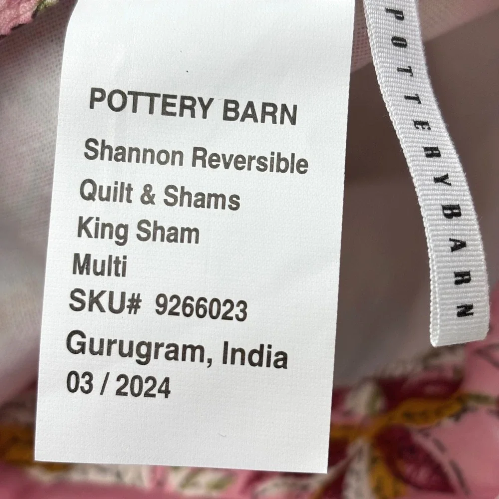 Pottery Barn Shannon Reversible King Sham Blue Pink Floral Cotton Quilted Multi